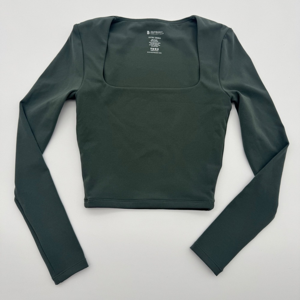 Buffbunny‎ Collection Women XS Forest Green Square Neck Long Sleeve Crop Top